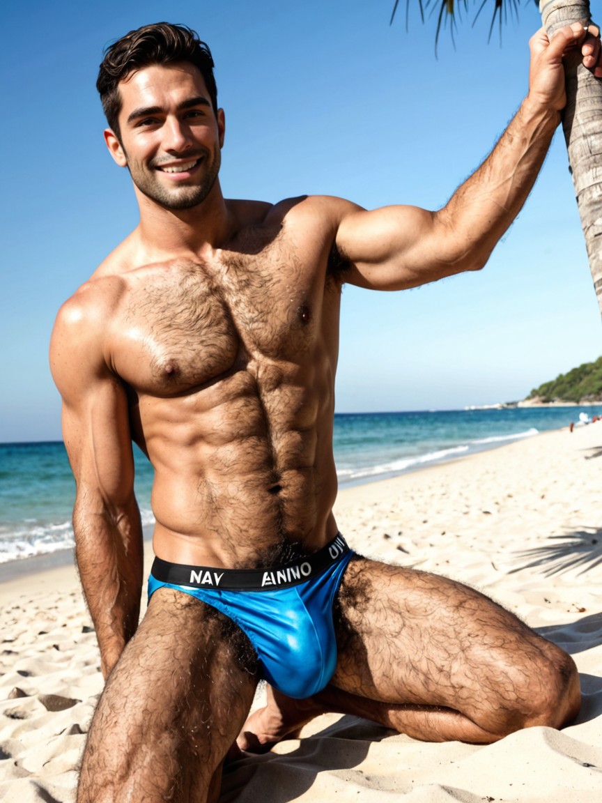K, Very Dense Hairy Chest, Beach Porno gay IA