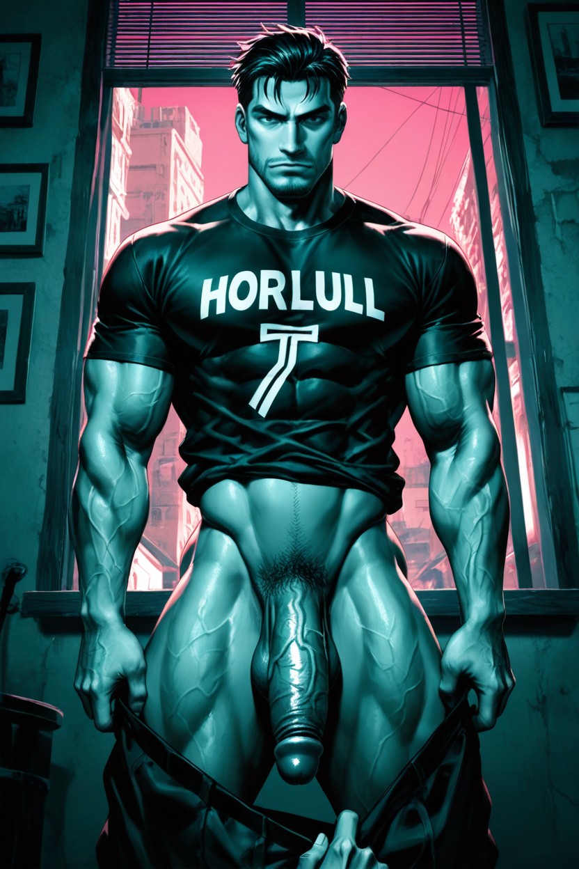 Shoulders Exposed, Pecs Exposed, Pink Sky AI Gay Porn
