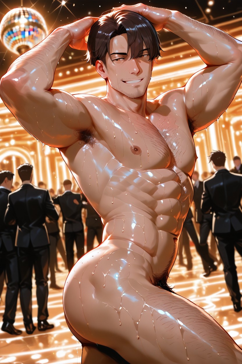 Gay Porn, Dark Brown Hair, Colorful Laser AI Gay Porn