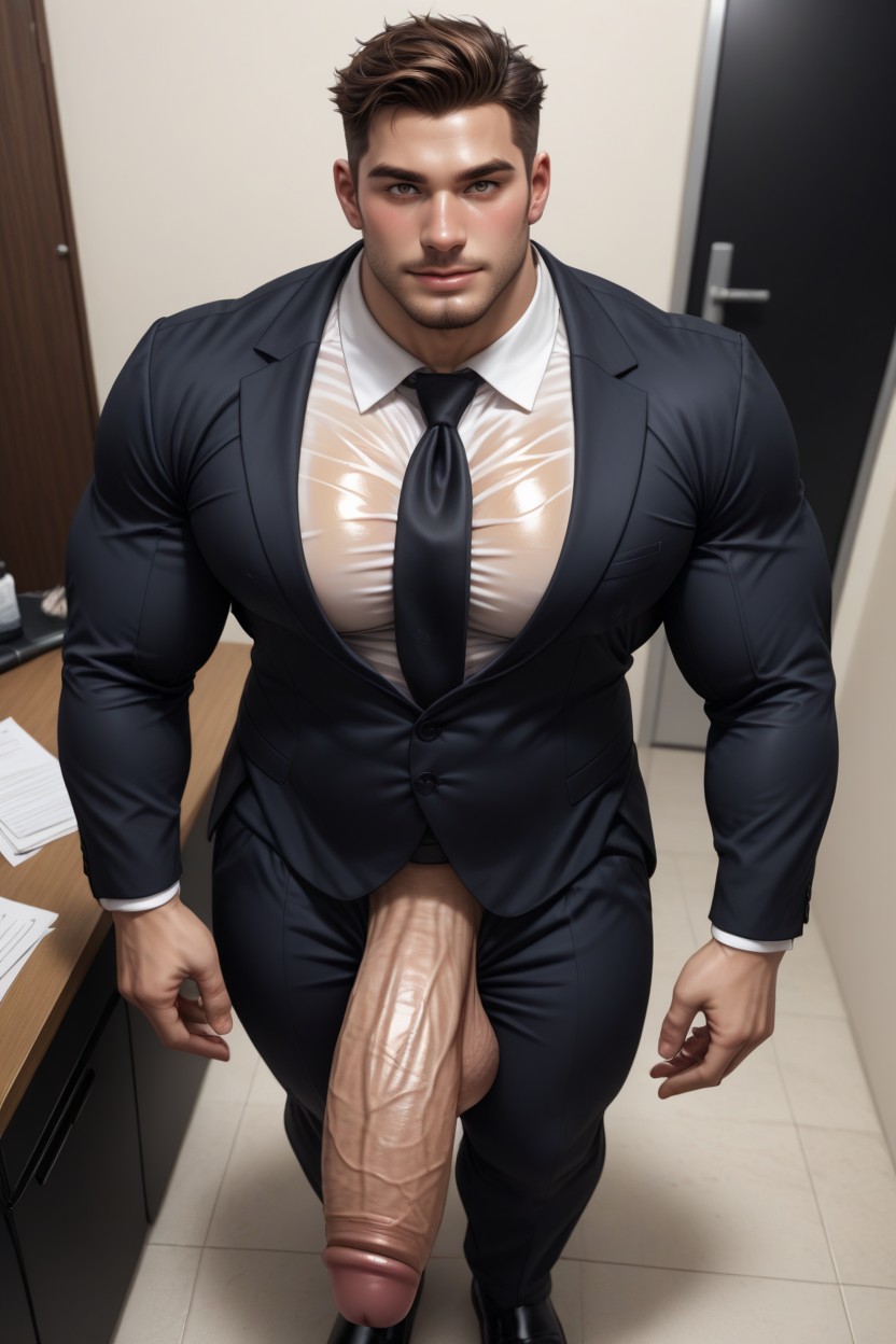 Brown Hair, Big Huge Cocks, Clean Shaven Face AI Gay Porn