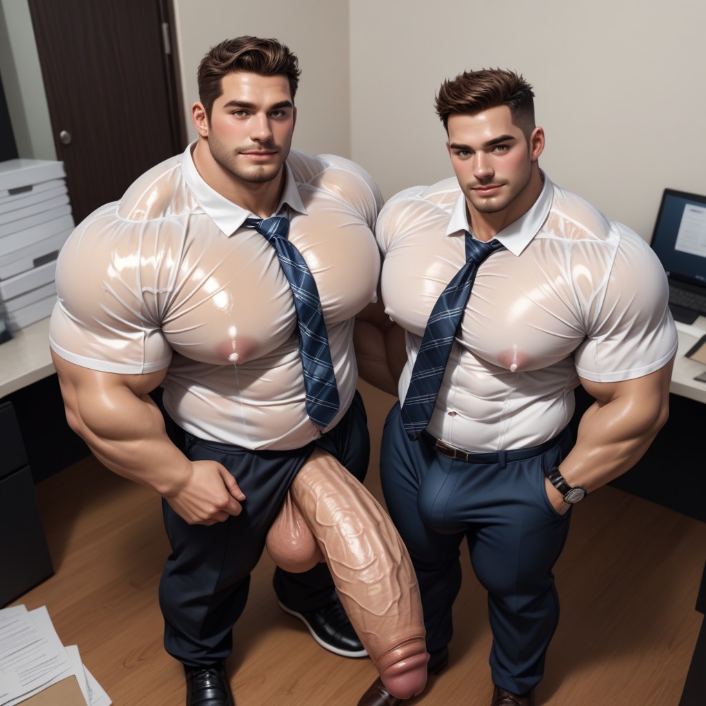 Huge Erect Penis, 2 People, In An Office AI Gay Porn