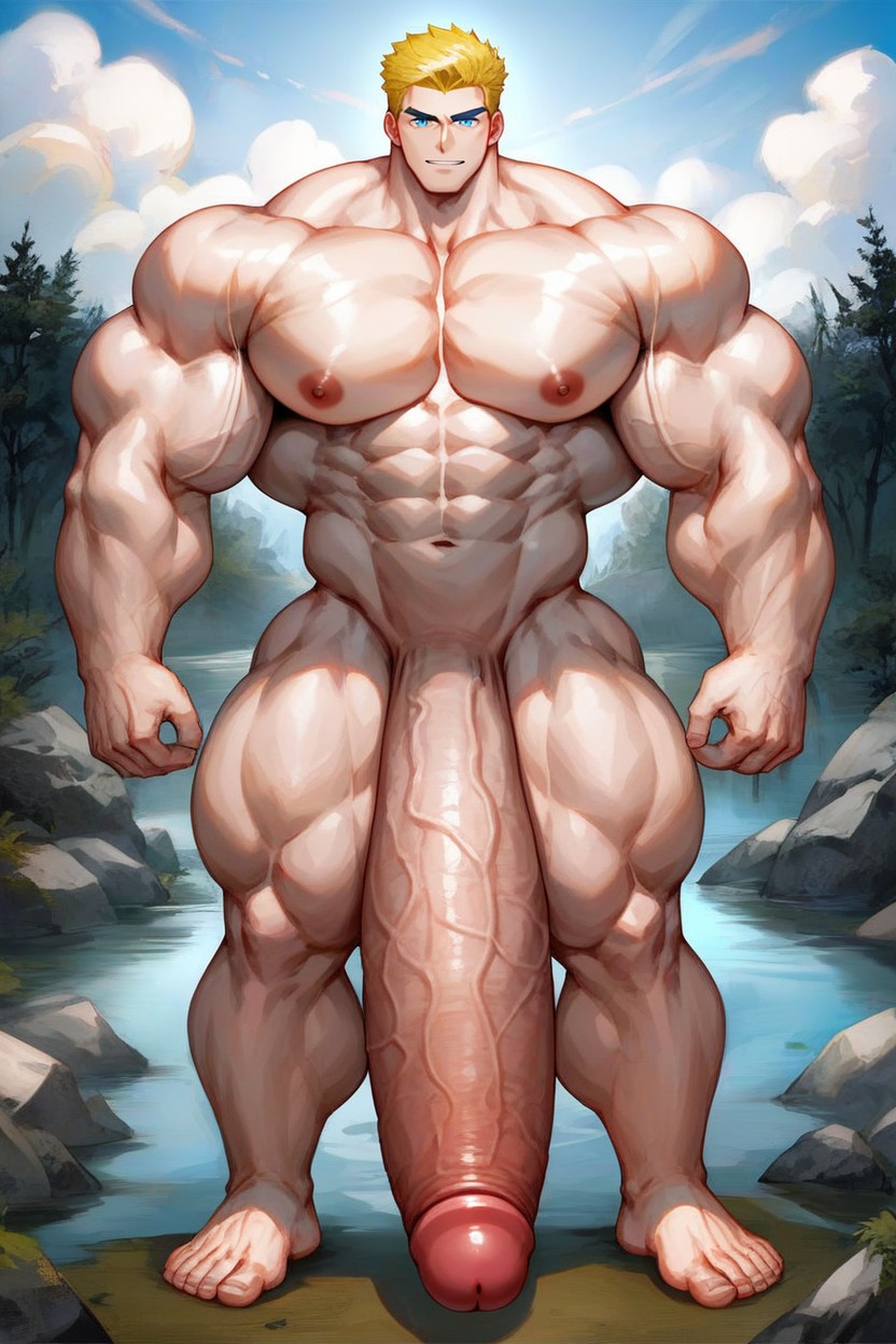Massive Hyper Penis, Blonde Hair, Hiperpene Imposiblemente Largo Porno gay IA