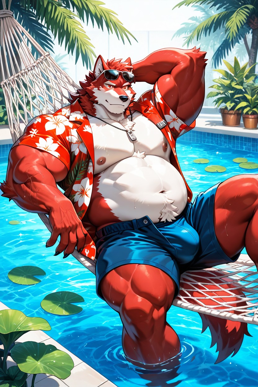 Sunglasses Resting On Head, Cheerful Face, Lying In Hammock AI Gay Porn