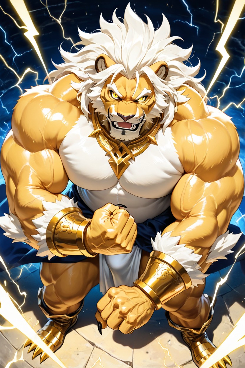 Lion, Massive Pecs, Solo AI Gay Porn