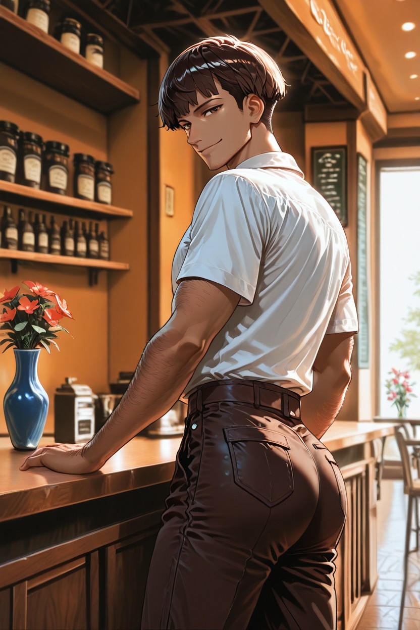 En Forma, Brown Eyes, Mostrador De Cafetería Porno gay IA