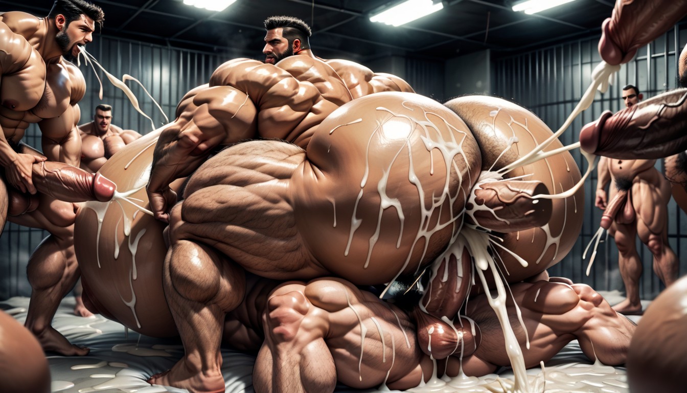 Many Impossibly Huge Hyper Long Cocks, Oiled Skin, Rough Chiseled Tough Looking Transmen AI Gay Porn