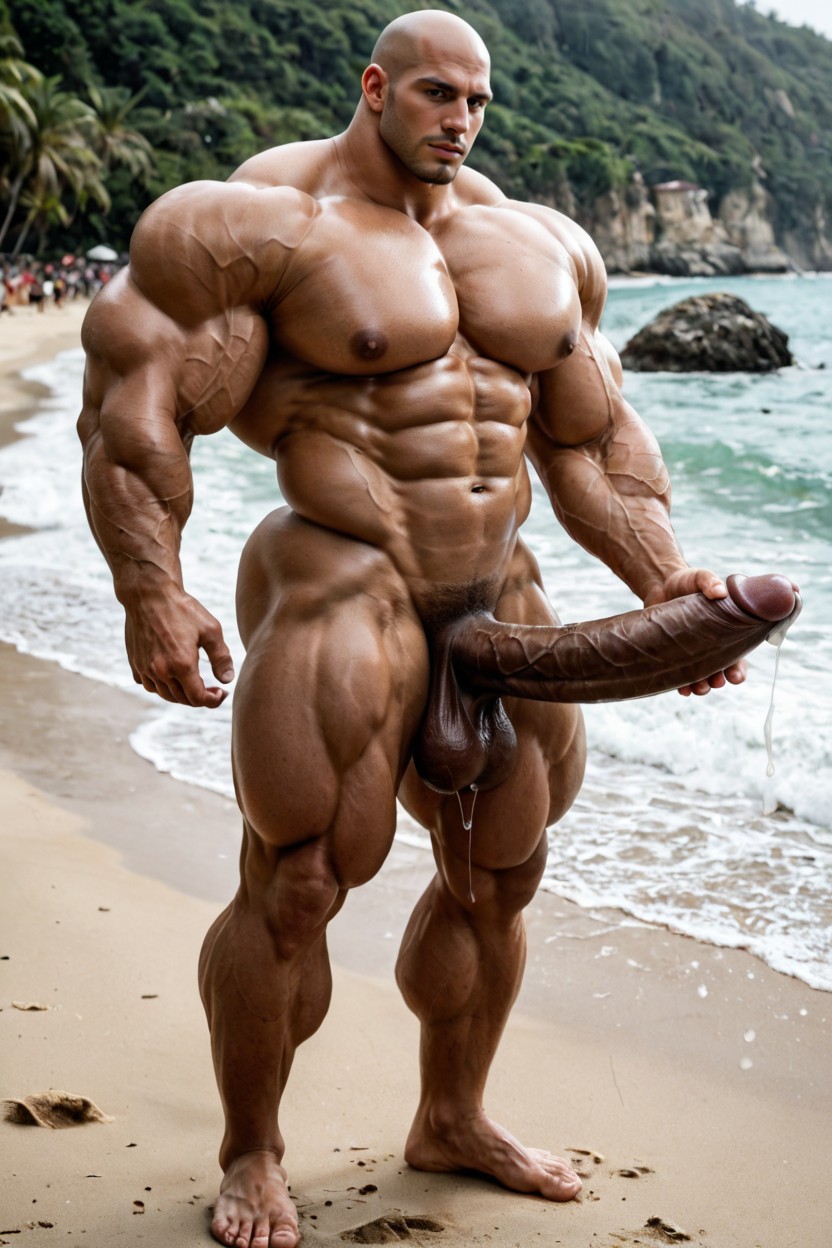 Colossal Muscularity, Hands Around Dick, Huge Muscles AI Gay Porn