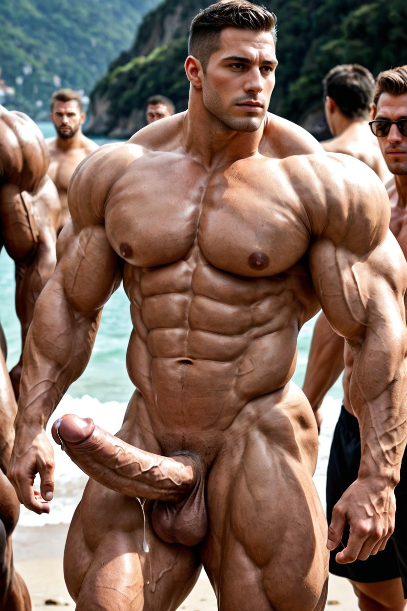 Titan-like Muscular Physique, Big Erected Cock, Gigantic Pecs AI Gay Porn
