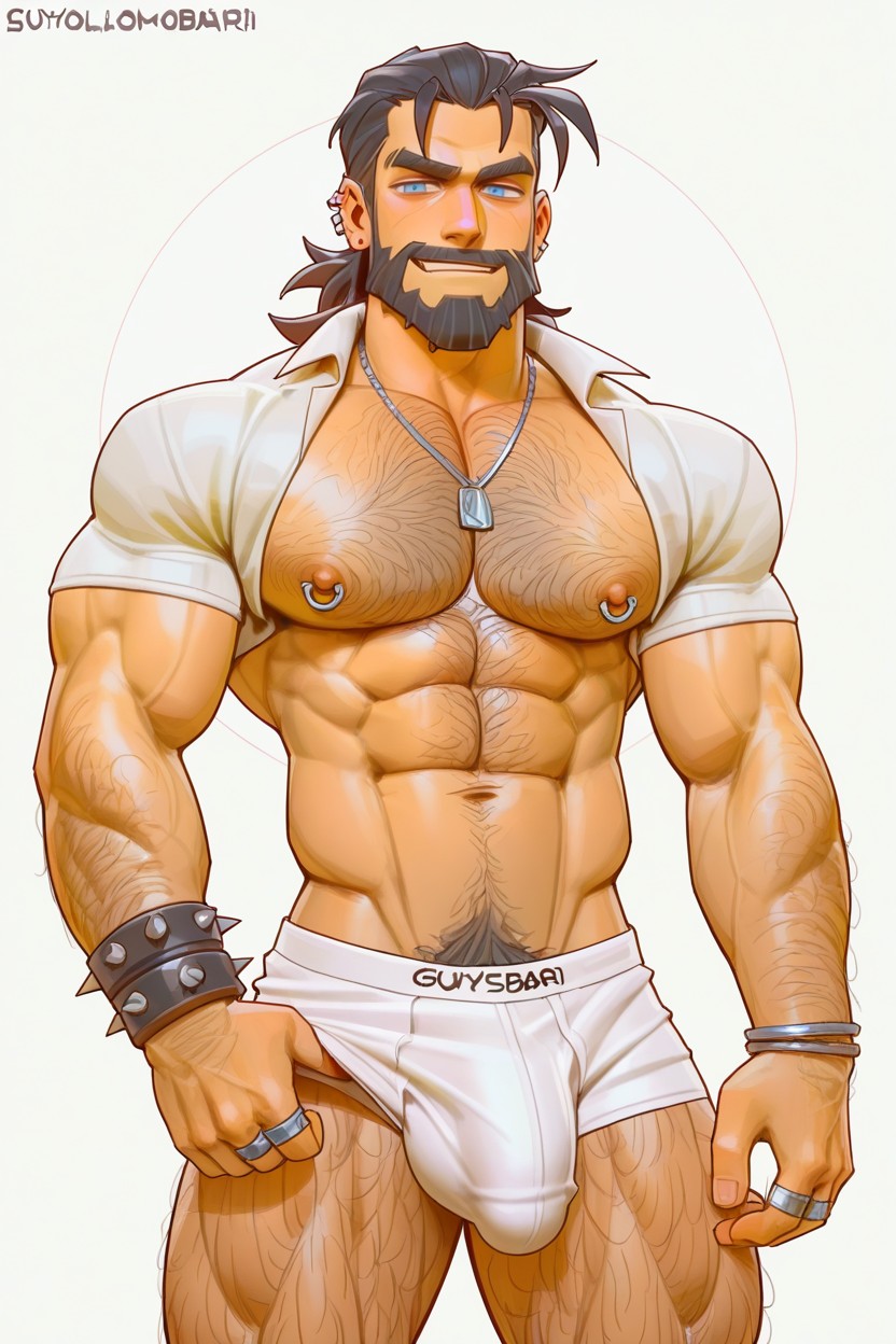 Black Rocker-style Hair, White Background, Camisa De Oficina Porno gay IA