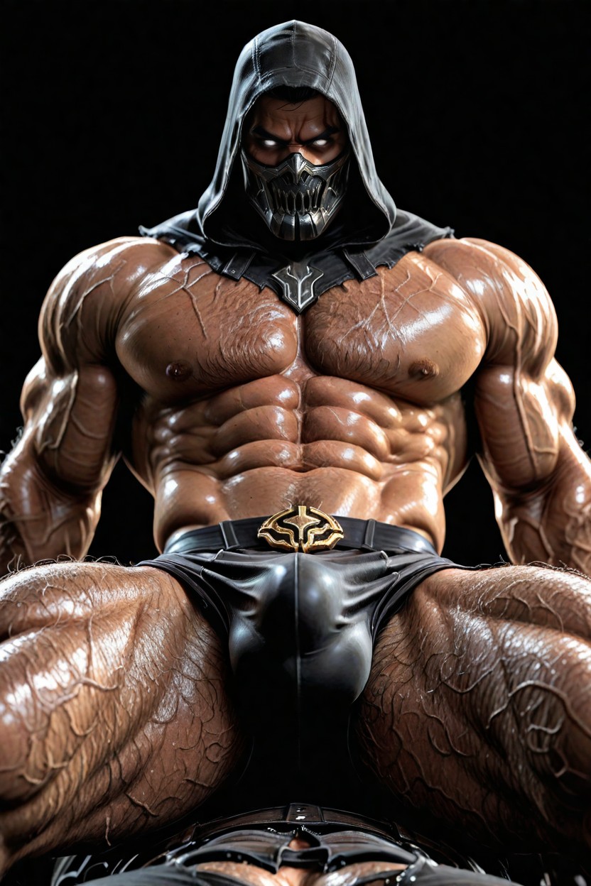 Mouth, Huge Pecs, Wearing A Ninja Maskonly The Lower Part Is Black AI Gay Porn