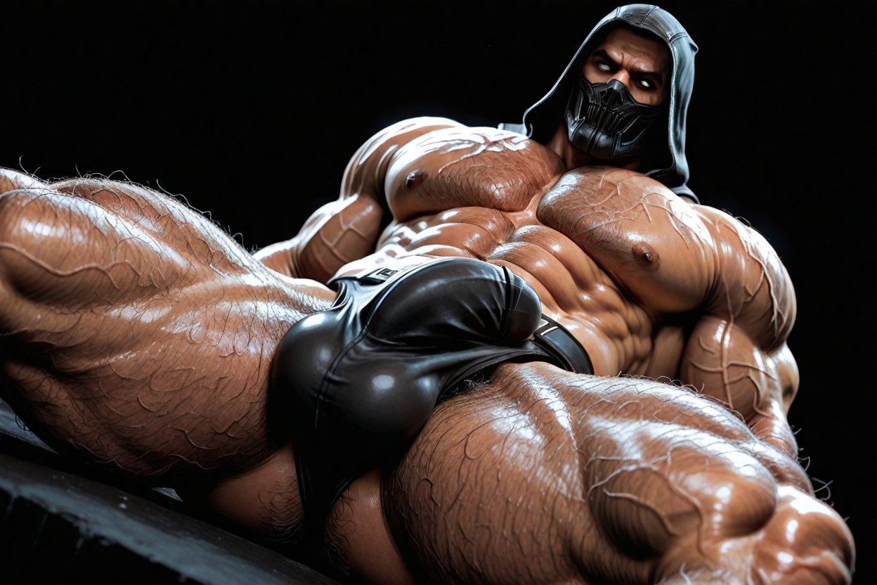 A Tight Black Hood/cap That Covers His Entire Head, Wearing A Ninja Maskonly The Lower Part Is Black, Waist AI Gay Porn