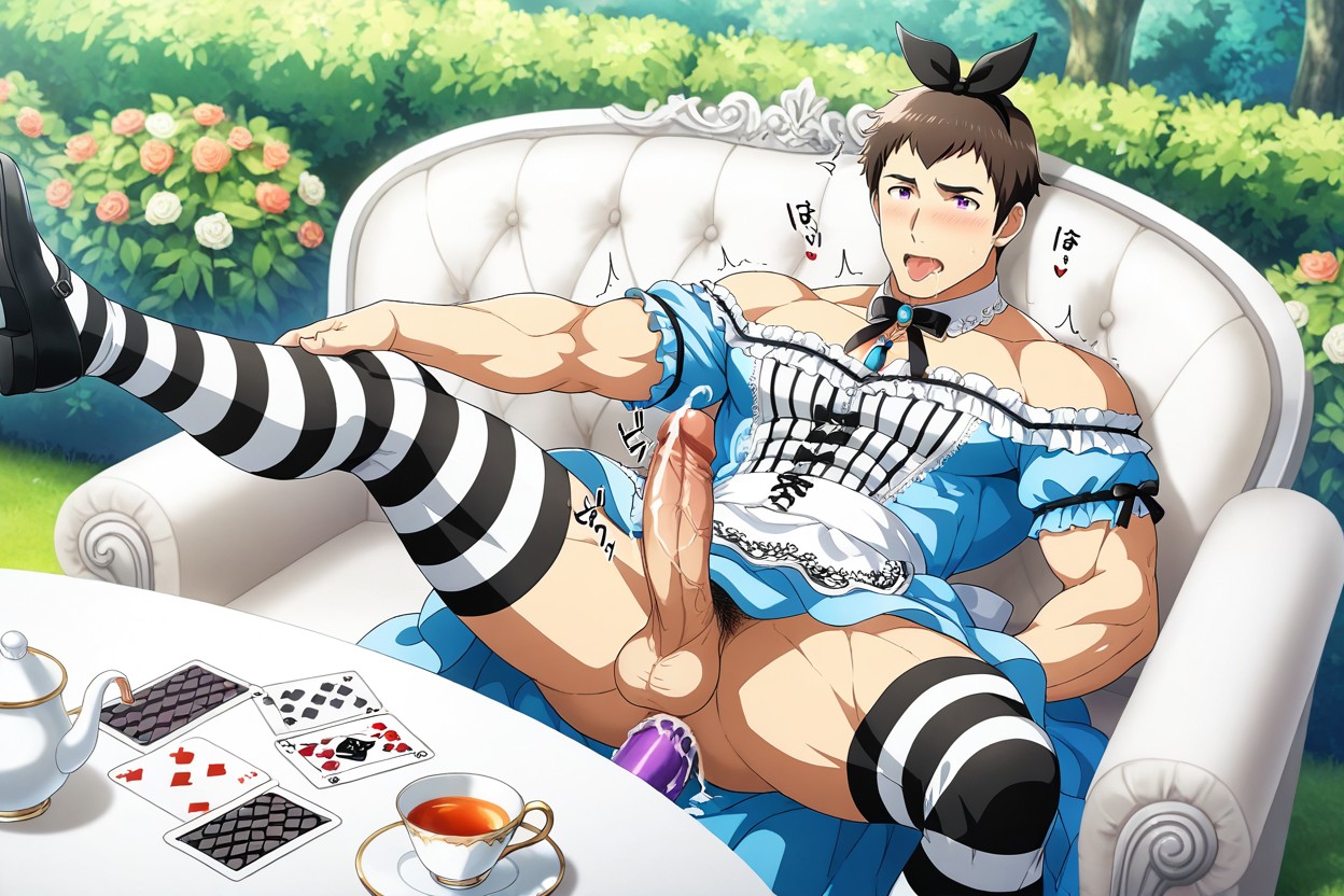 Large Pectorals, Males Only, Off-shoulder Light Blue Dress AI Gay Porn