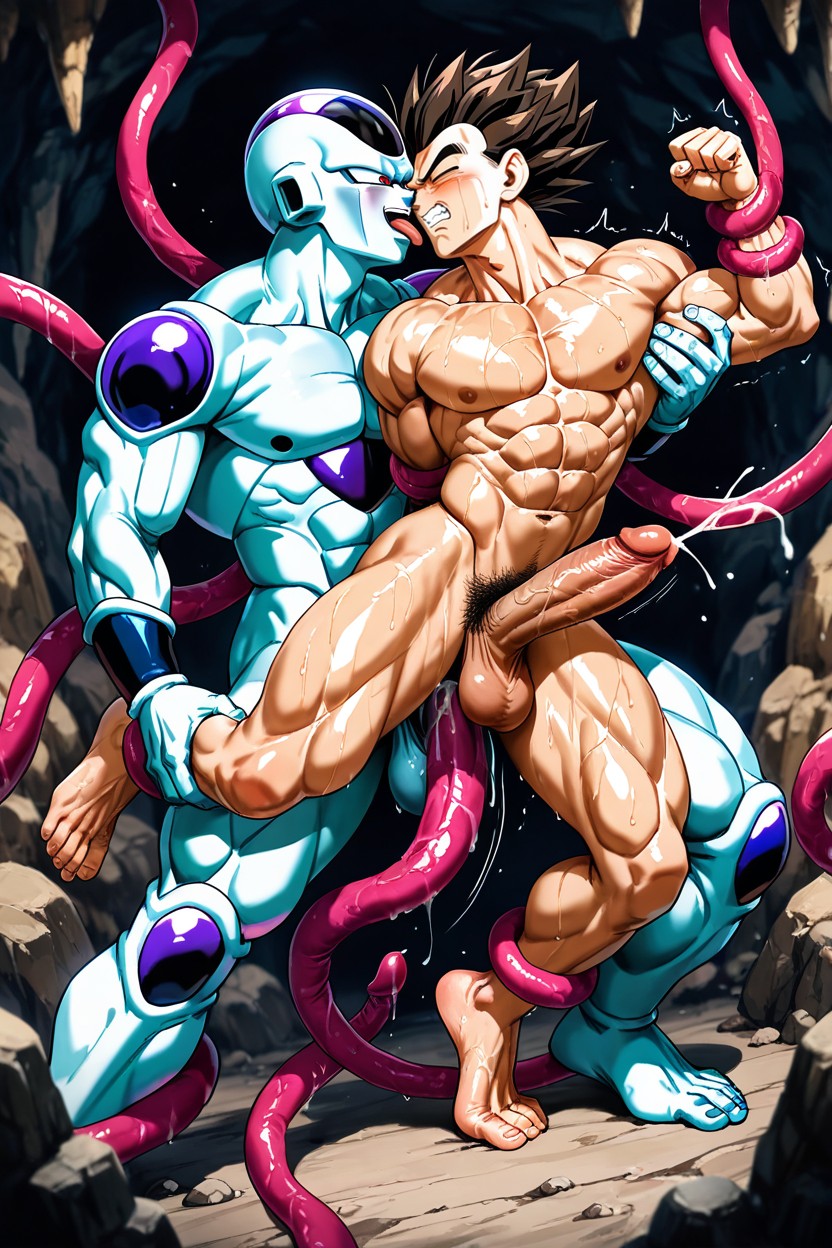 Tongue Tentacles Sorrounding Gohan, Gohan Trying To Scape, Frieza Squeezing Gohan While Fucking AI Gay Porn