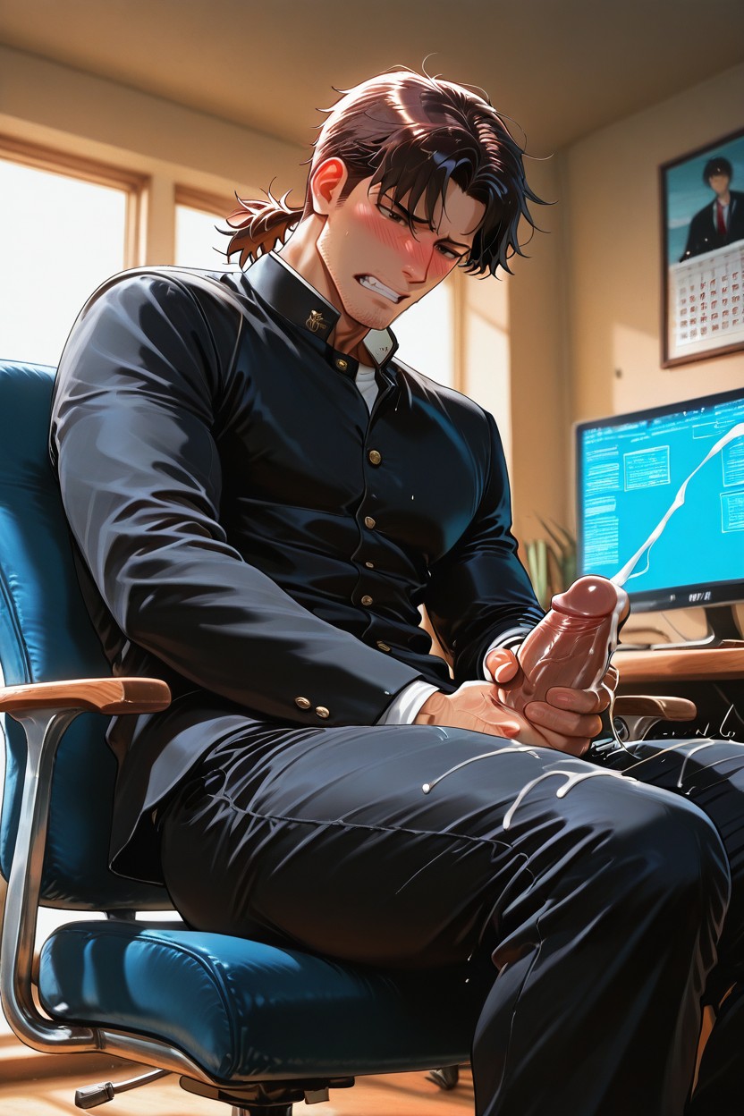Gay Porn, Ejaculation With The To Reach The Ceiling, Gakuran AI Gay Porn