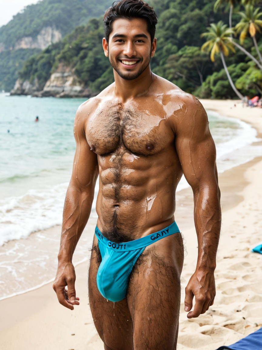 Oiled And Wet Skin, Smiling, Gay Man AI Gay Porn