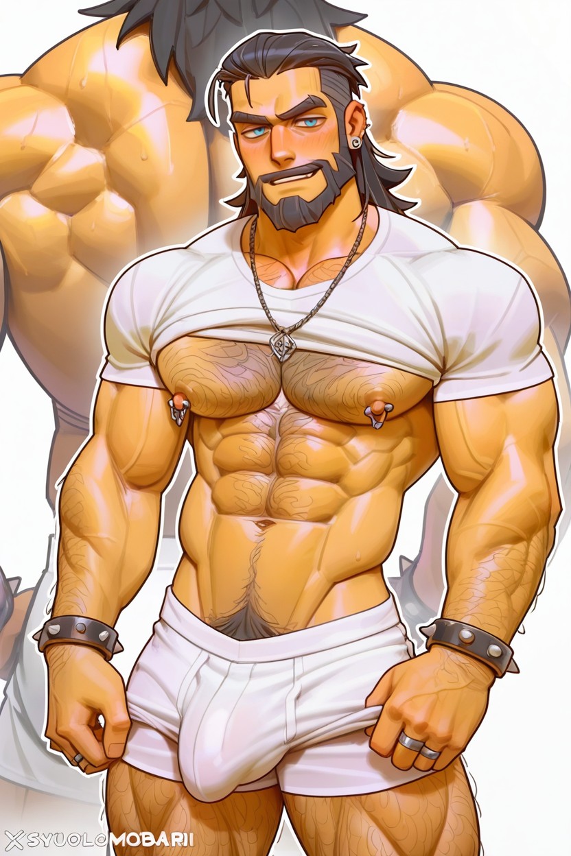 Ear Piercing, Big Heard, Hairy Chest And Abs 게이 AI 포르노