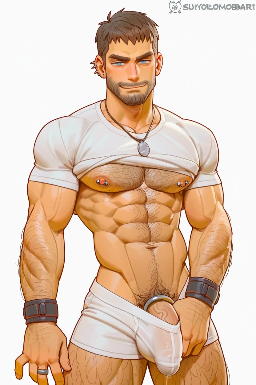Robust Body, Huge Veiny Cock Nipple Piercing, Handsome Porno gay IA
