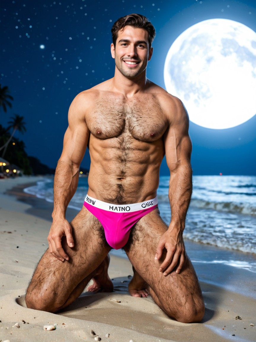 Man Only, Very Dense Hairy Chest, Night AI Gay Porn