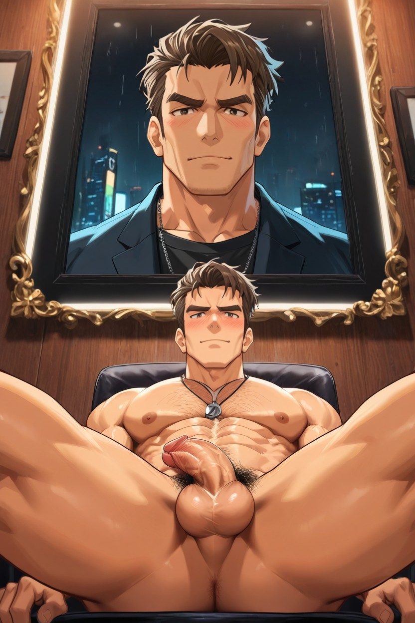 Silly Anime Face, Masculine, Brown Hair AI Gay Porn