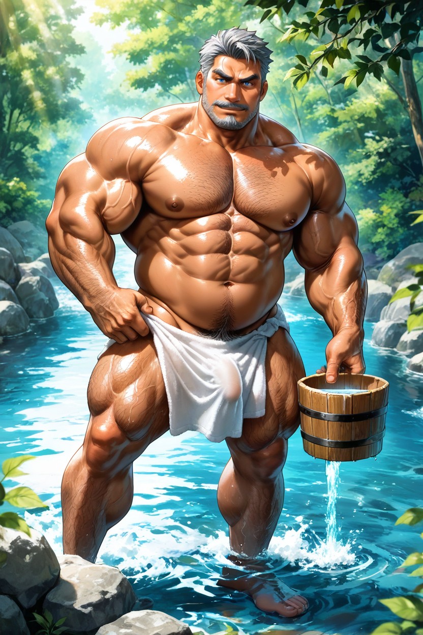 Huge Round Pecs, Anime Painterly Art Style, Powerful Shoulders AI Gay Porn