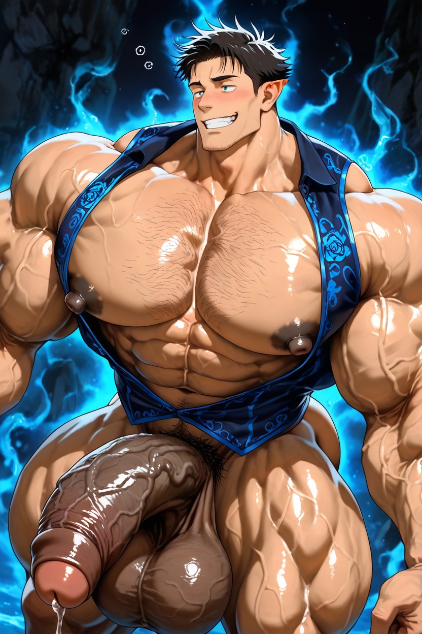 Precum, Hyper Giant Veiny Muascle Cock, Enormous Bulging Chest And Arms AI Gay Porn