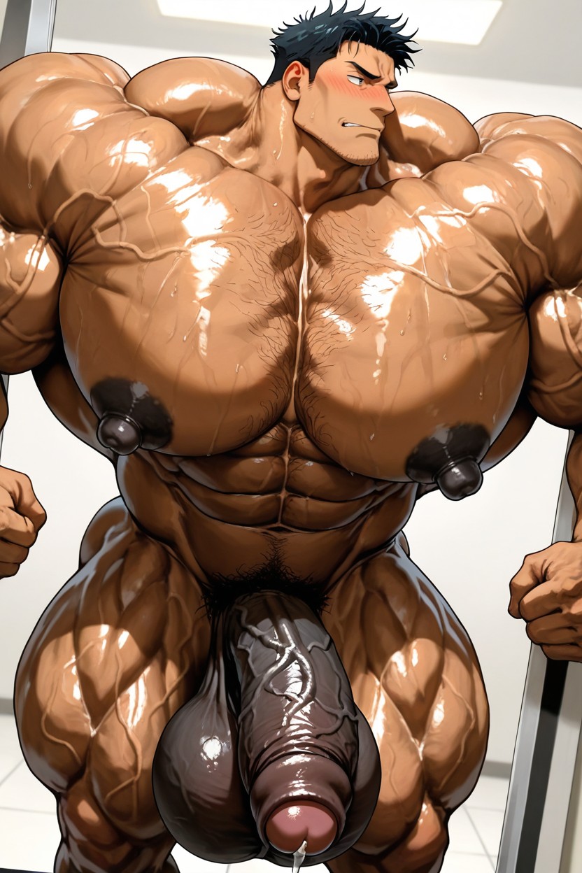 Dark Brown Skin, Black Nipples, Red Male Glans AI Gay Porn