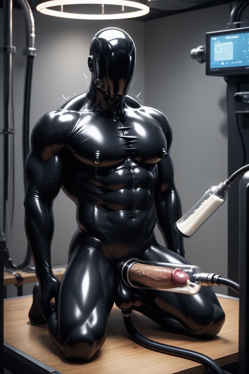 Trembling Waist, Black Latex Skin, Reflective Back AI Gay Porn