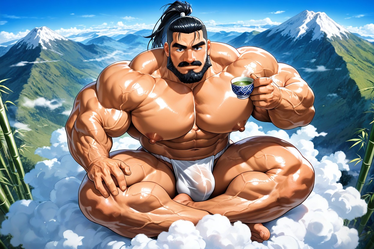Pecs Exposed, Hyper Muscular Body, Thick Beard AI Gay Porn