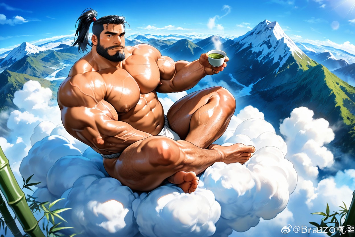 Puffy Nipples, Pecs Exposed, Top Down AI Gay Porn