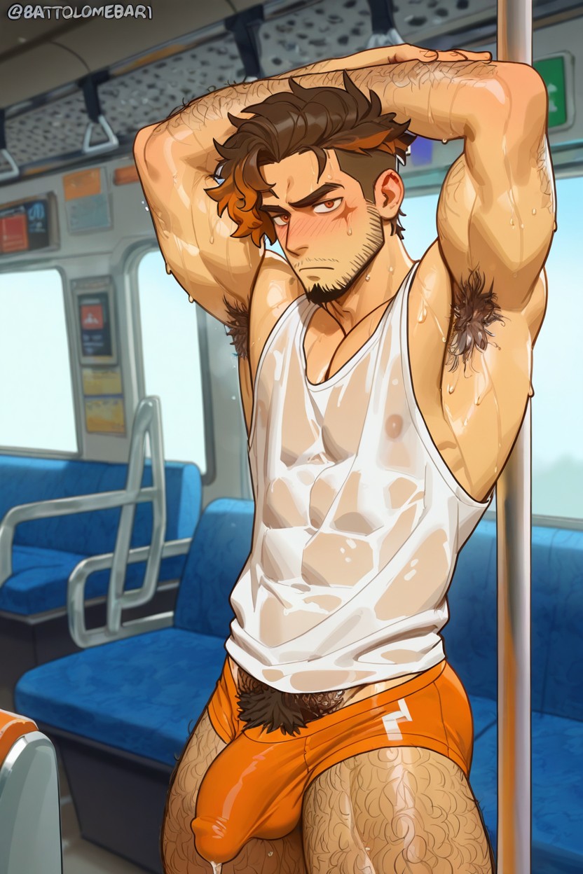 Dripping Precum Through Clothes, Arms Crossed, Only Masc Men AI Gay Porn