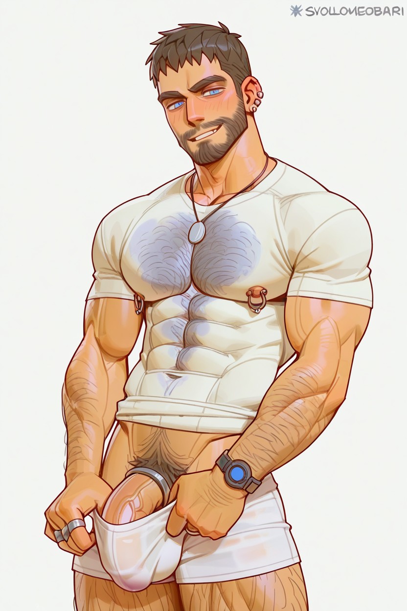 White T Shirt Pulled Up, Showing The Base Of The Dick, Ángel Porno gay IA