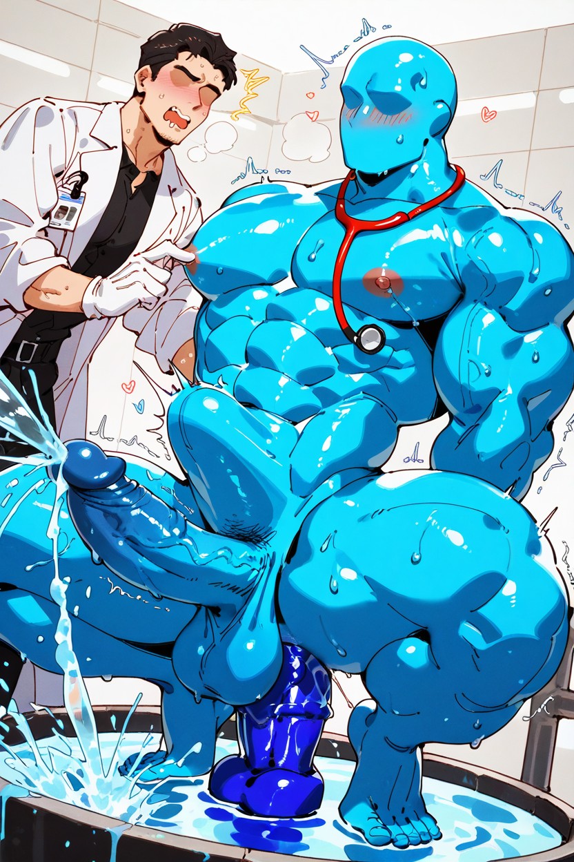 See Through Water Body, Nipples Squirting Water, No Eyes AI Gay Porn