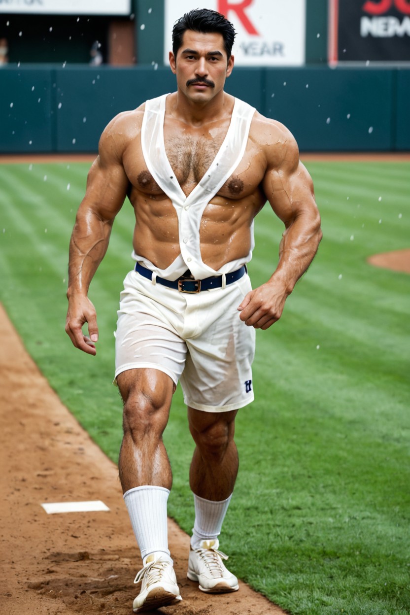 Muscular Hairy Legs, Estadio De Béisbol, Full Body Porno gay IA