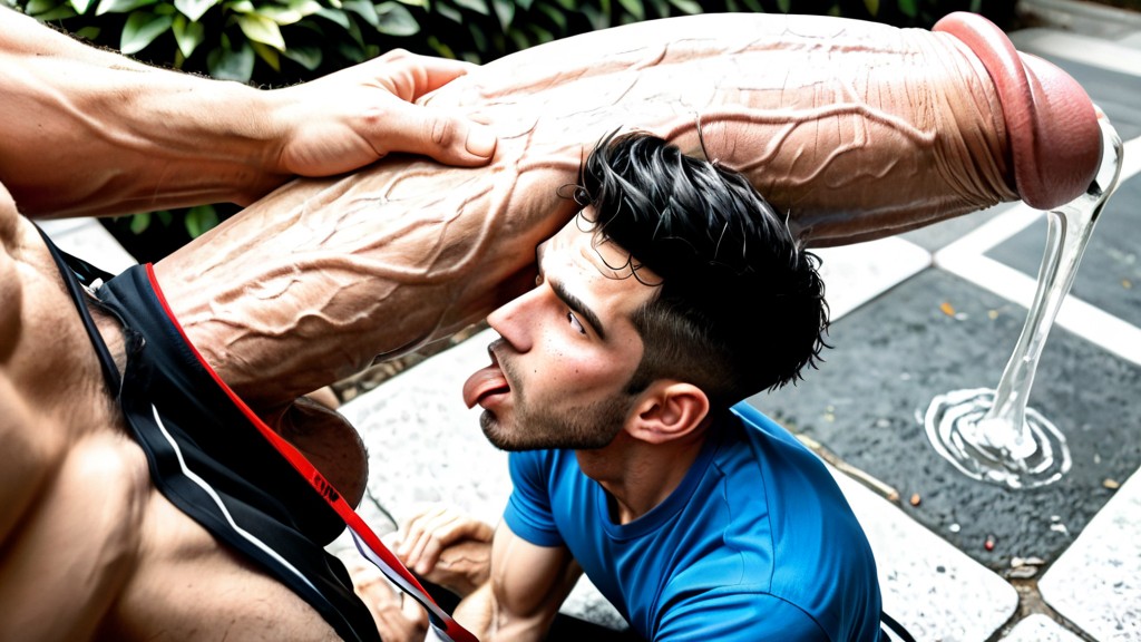 Hyper Man Standing, Uncut Hyper Cock Much Bigger Than Leg, Hyper Dilf AI Gay Porn