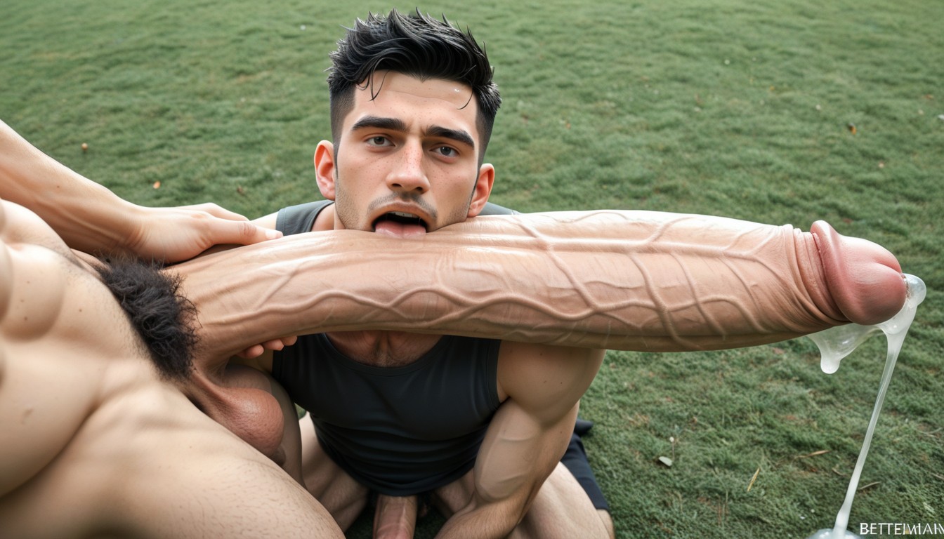 Impossibly Long Hyper Cock Much Taller Than Him, Focus On Gigantic Erect Uncut Penis, Yaoi AI Gay Porn