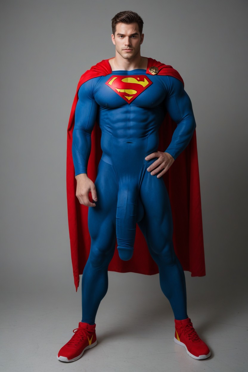 18+, Fully Covered, Tight Clothing Covering Gigantic Colossal Bulge Hanging To His Ankles AI Gay Porn