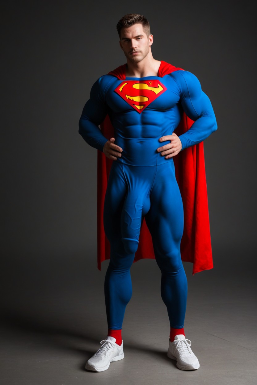 Red Cape, Cock Bulge, Skin Tight Leggings Clearly Showing Massive Bulge Outline Underneath AI Gay Porn