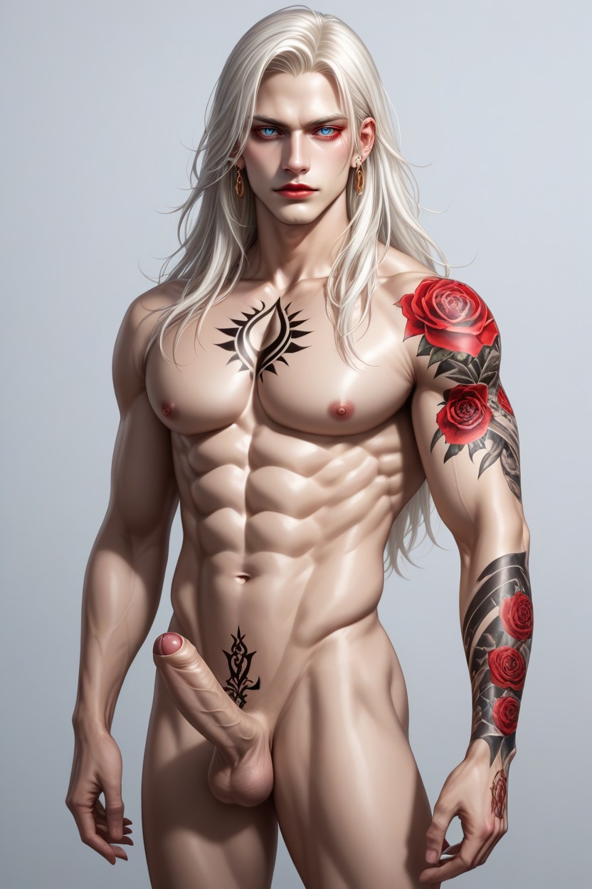 Chest Tattoo, Muscular Back, Long Eyelashes Extension AI Gay Porn