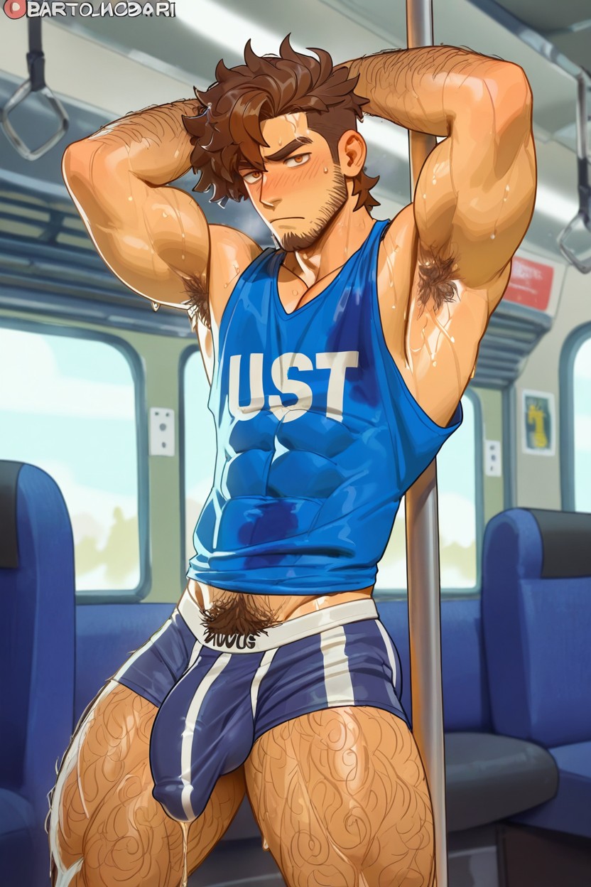 Brown Hair, Dark Orange Eyes, Hairy Legs AI Gay Porn