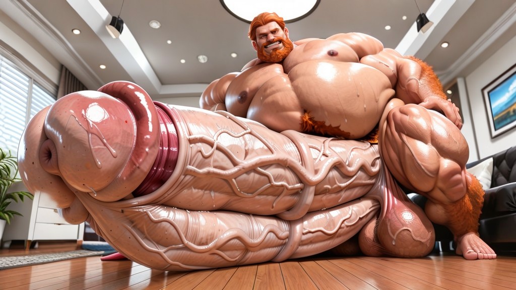 Rembrandt Style Shadows, Impossibly Gigantic Hyper Cock, Ginger Bodyhair AI Gay Porn