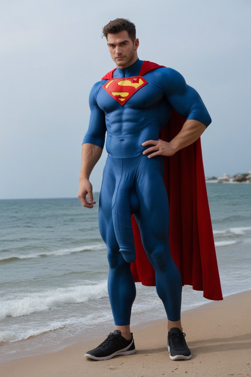 En Forma, Tight Clothing Covering Gigantic Colossal Bulge Hanging To His Ankles, Red Cape Porno gay IA