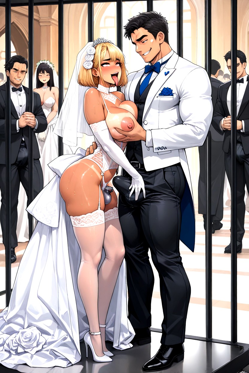 Bob Squeeze, Bride And Groom, Bride Is A Brown Dark Haired Femboi AI Gay Porn