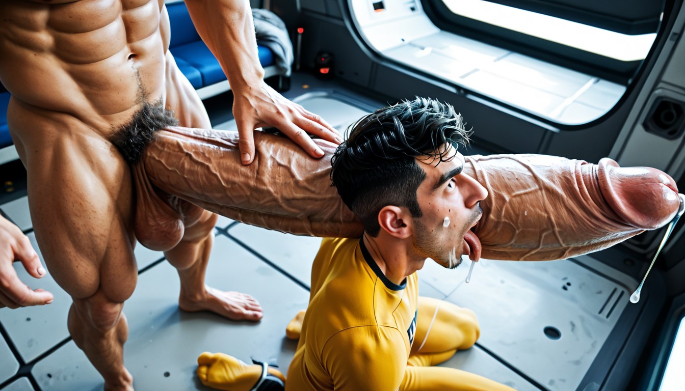 Gay, Giant Glans Directly In Front Of Open Mouth, Cock Much Bigger Than Him AI Gay Porn