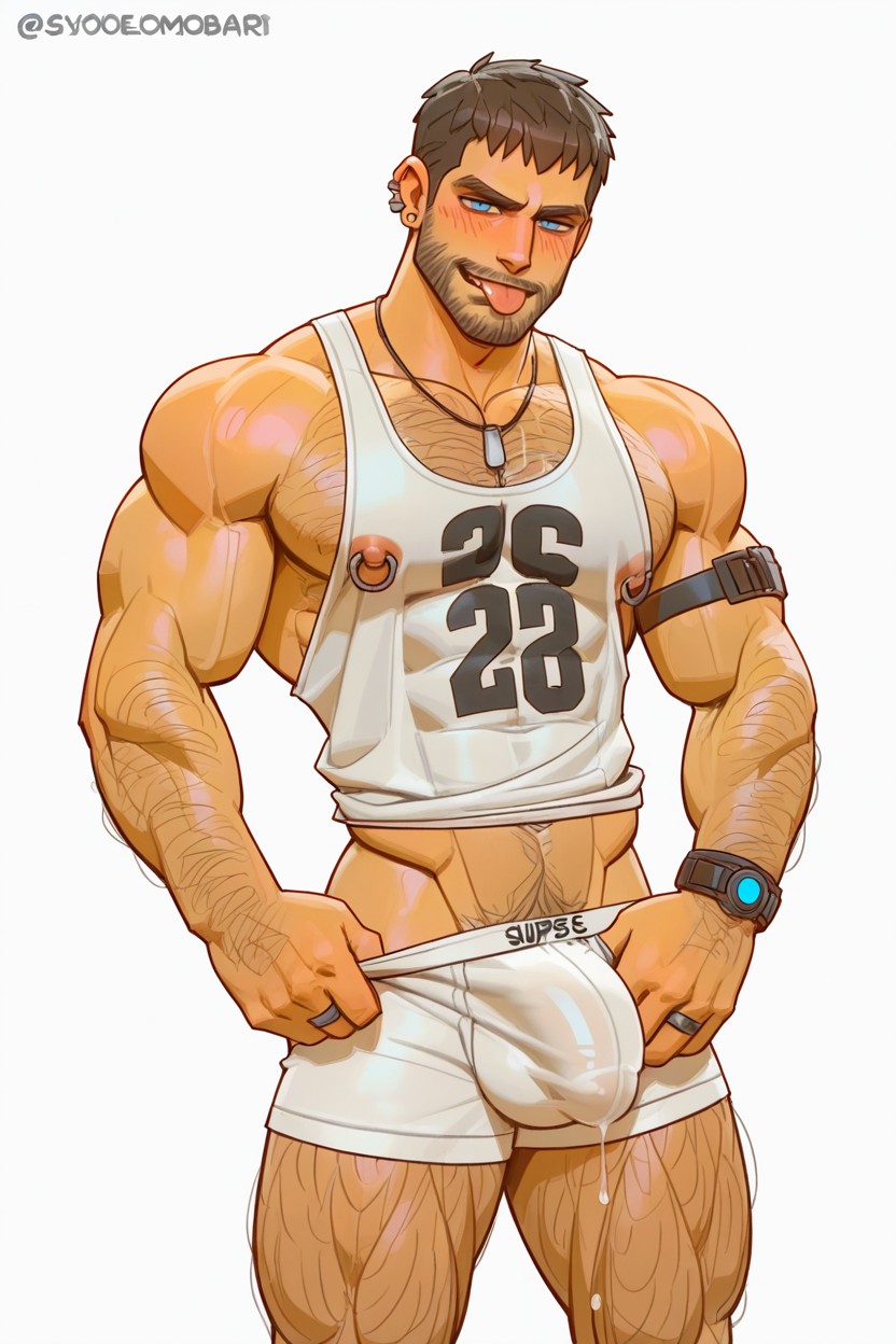 White Background, Hand Rubbing Croth, White Boxers AI Gay Porn
