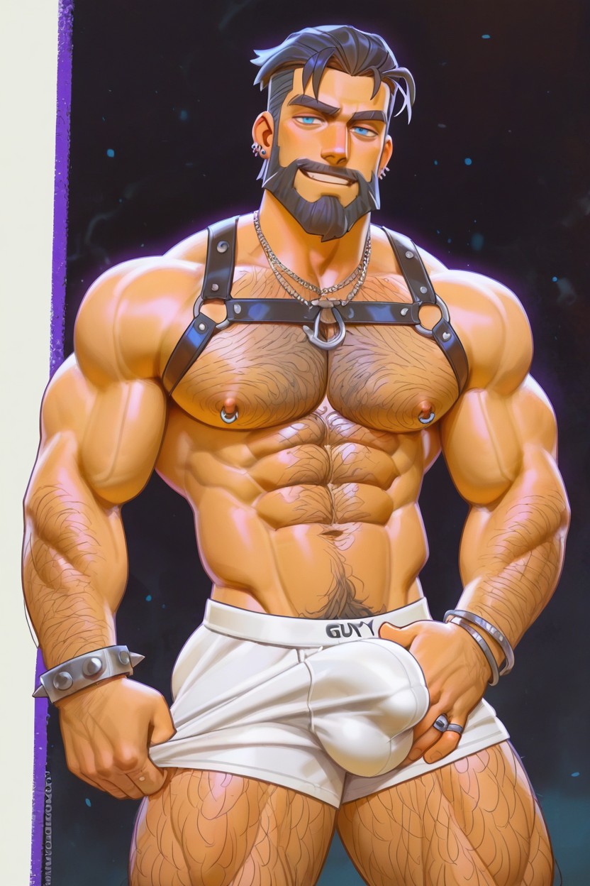 Bulge Play, Broad Back, Hairy Chest And Abs AI Gay Porn