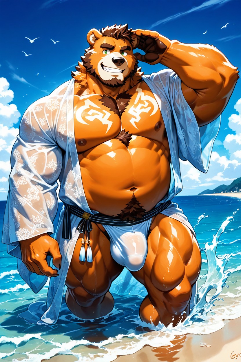 Werebear, Big Arms, Ocean Waves AI Gay Porn