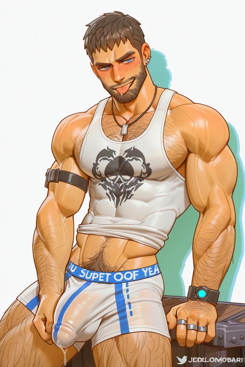 Blue Eyes, Chris Redfield From Resident Evil, White Tank Top AI Gay Porn