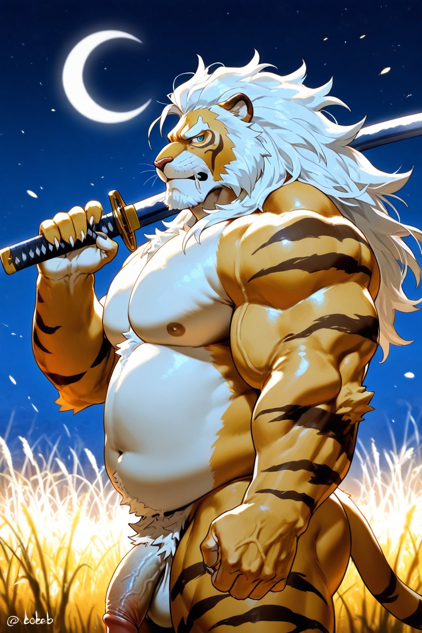 Wind-blown Fur, Brown Tigerstripes On Yellow Fur, Werelion Porno gay IA