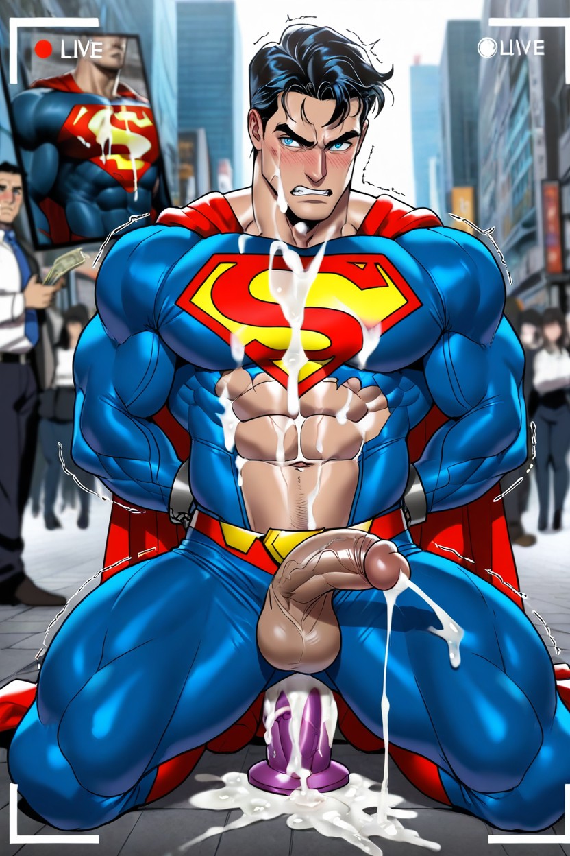 In Square With City Skyscrapers Background, Blue Eyes, Gay AI Gay Porn