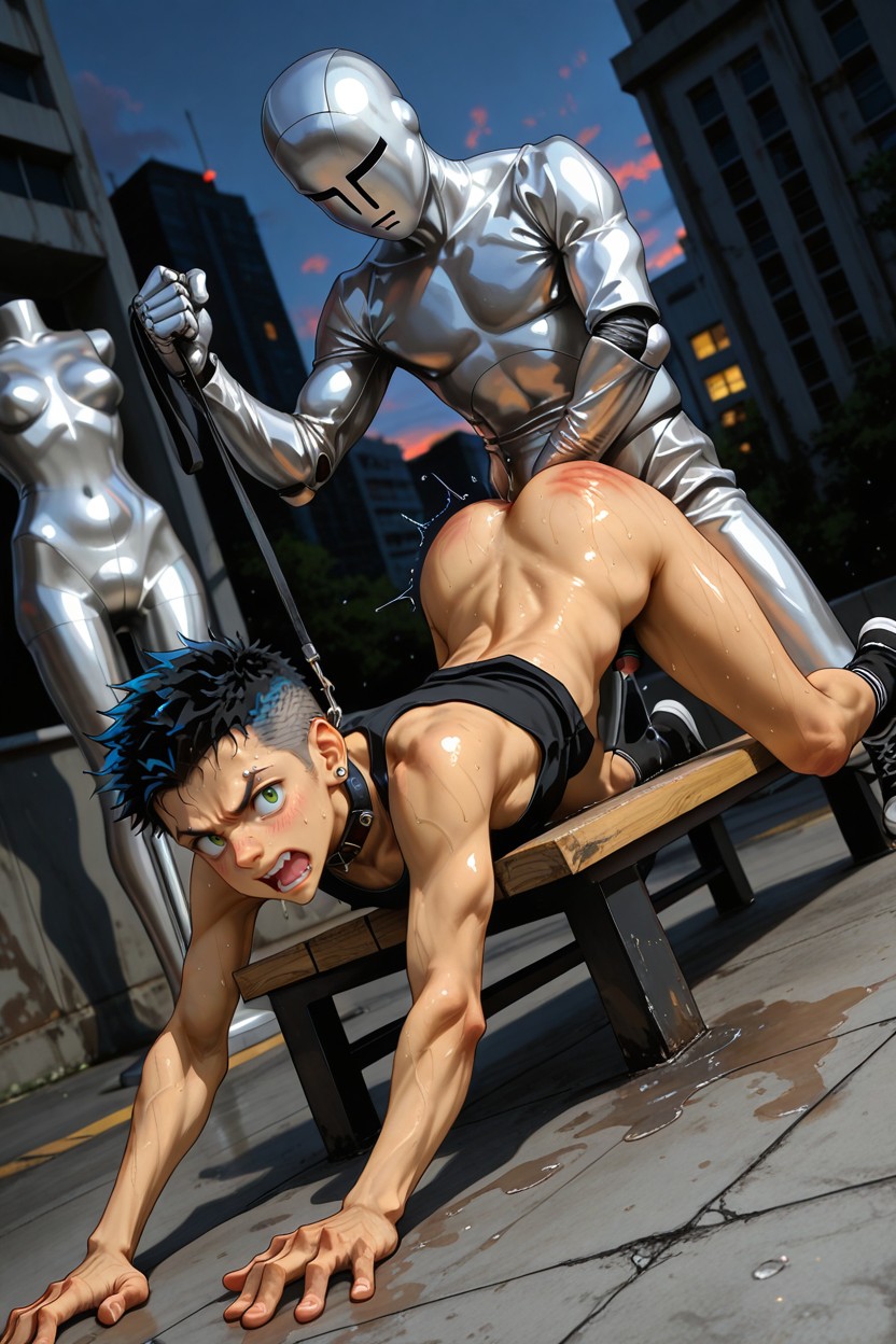 Naked, Male Gyaru, On Bench AI Gay Porn